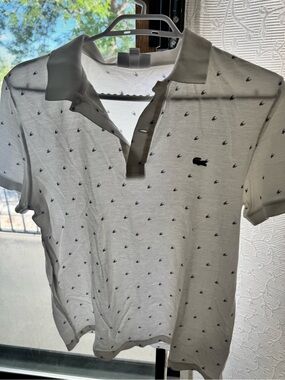 Lacoste White Polo with Navy Croc Motif